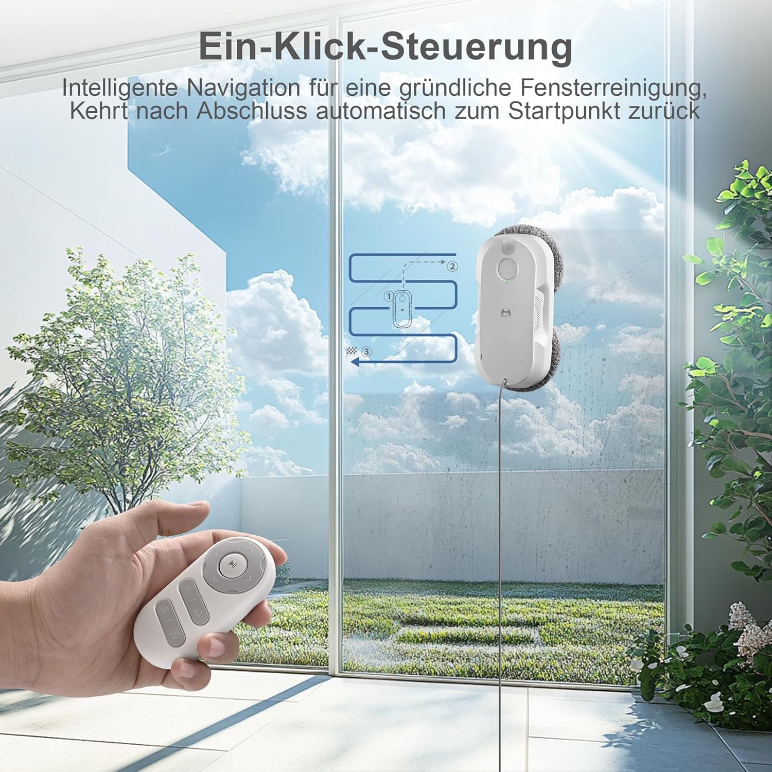 HUTT DDC56 Fensterputzroboter Doppelstrahl mit Ultraschall Sprühfunktion, Elektrischer Fensterputzer Fernbedienung mit Doppelter Wassertank Tank, Fensterkantenerkennung