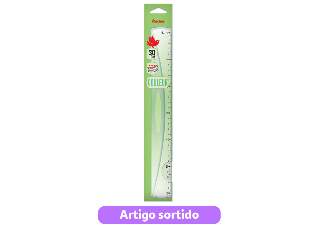 RÉGUA INQUEBRÁVEL AUCHAN 30CM CORES SORTIDAS
