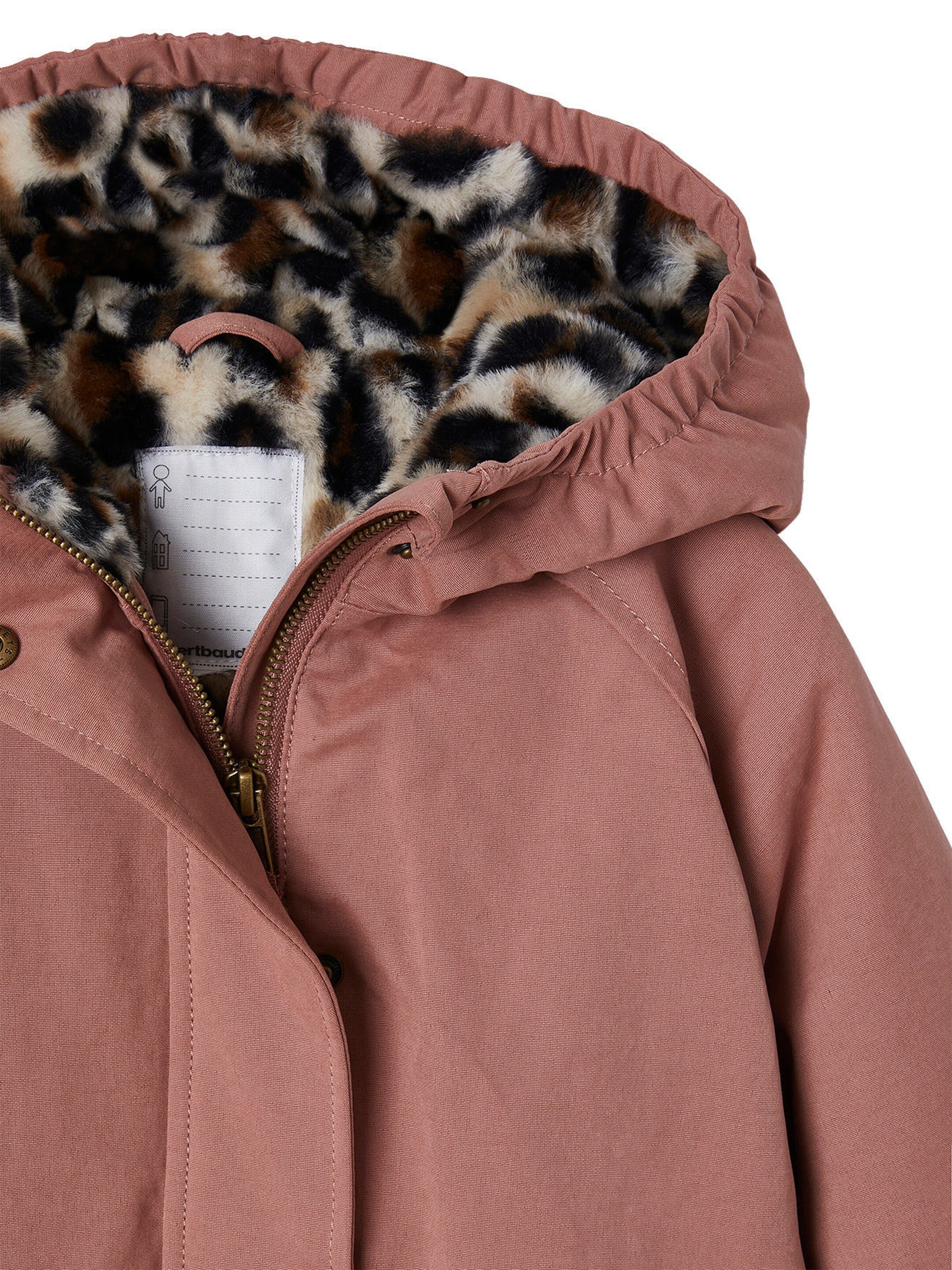 Vertbaudet Mädchen Winterjacke mit Kapuze, Wattierung Recycling-Polyester rosenholz/leo