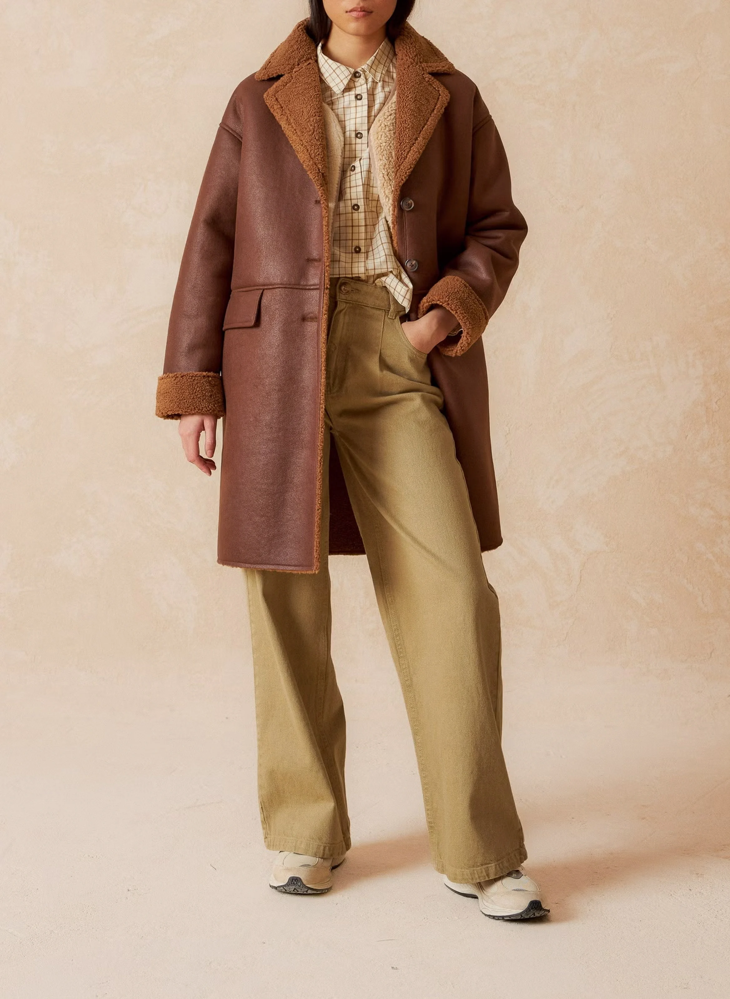 Manteau col tailleur| Marron