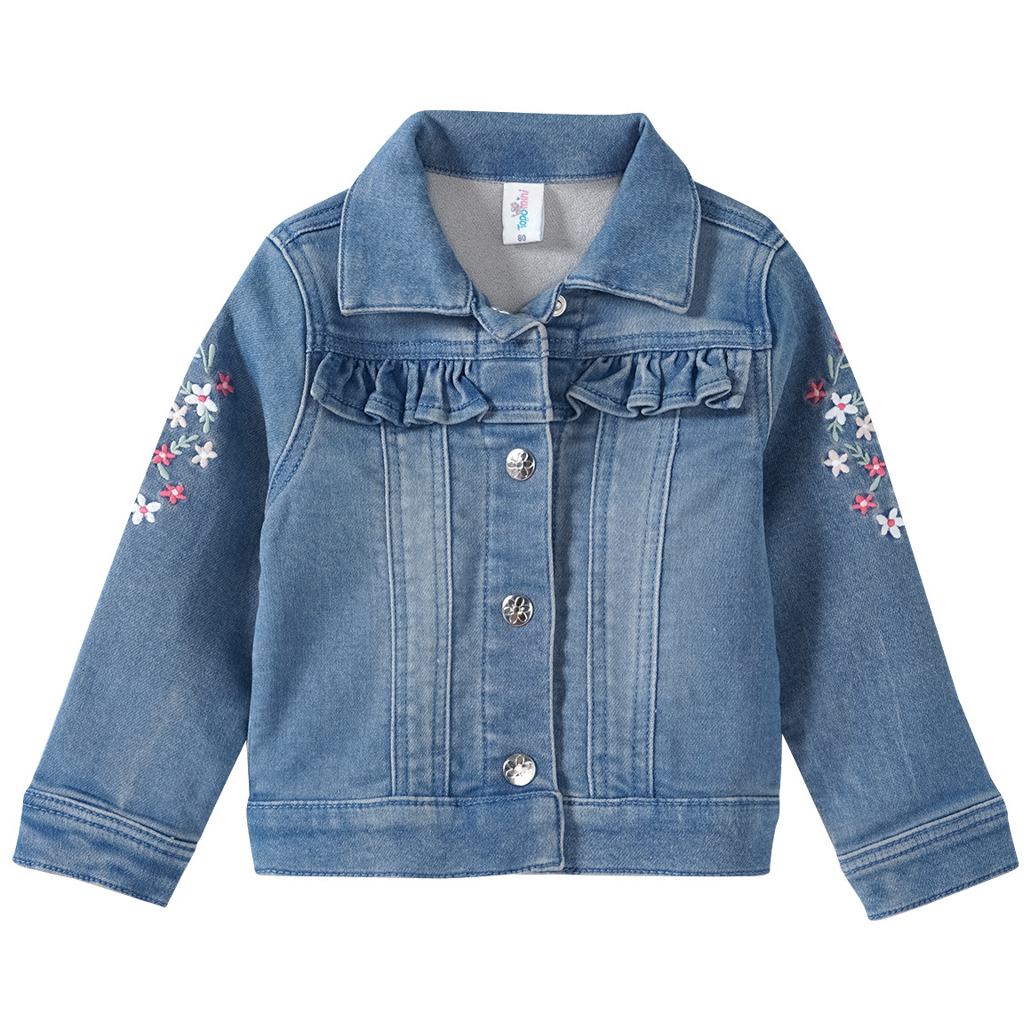Topomini Baby Jeansjacke mit Blumen-Stickerei blau