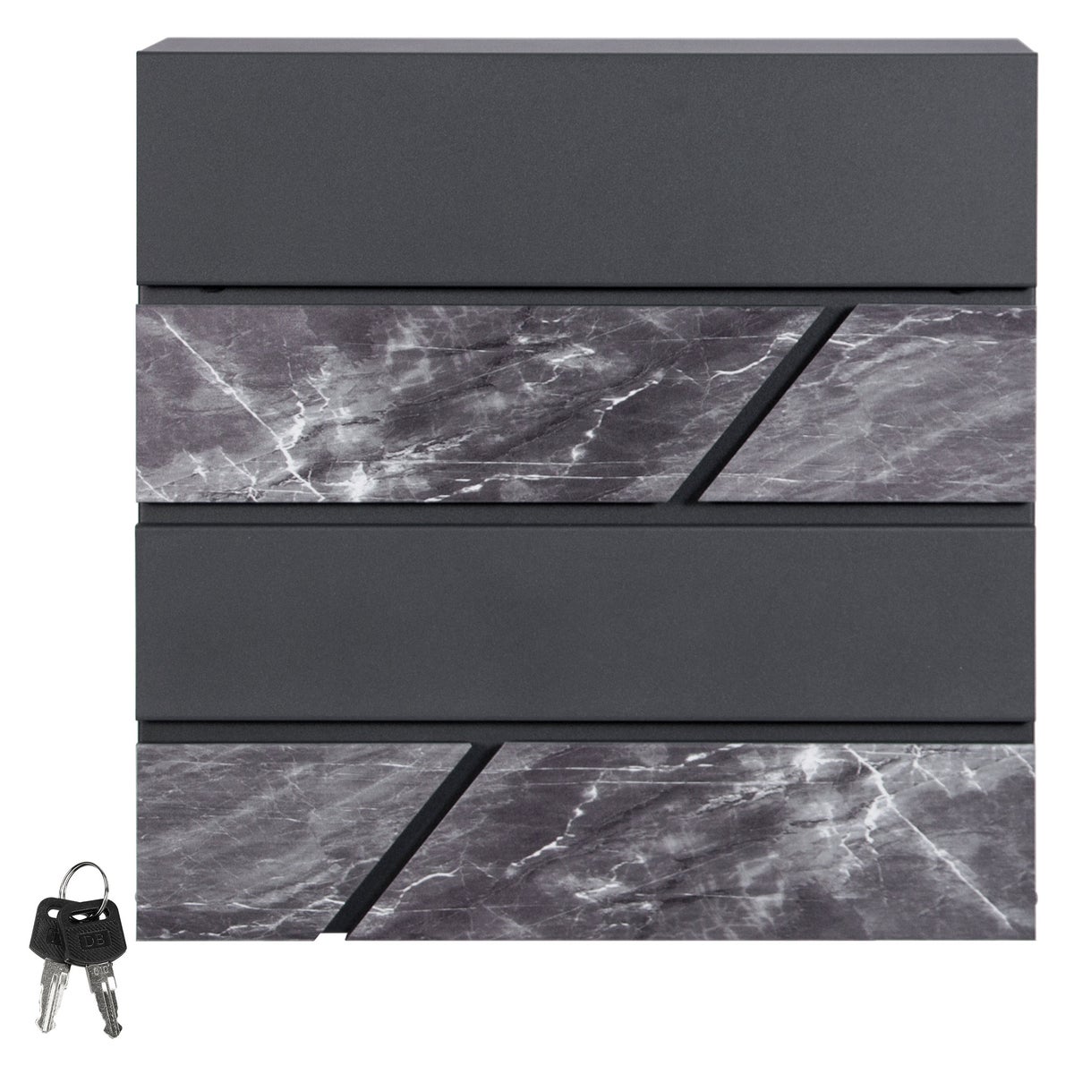 ML-Design Brievenbus 37x36,5x11 cm Antraciet/Zwart Marmerlook, Staal, Brievenbus met krantenvak, Slot, 2 sleutels, Moderne Design Wandbrievenbus met krantenrol, Brievenbus voor Wandmontage