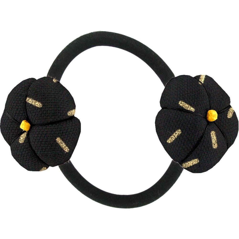 Elastique Fleur Du Japon Paille Dorée Noir