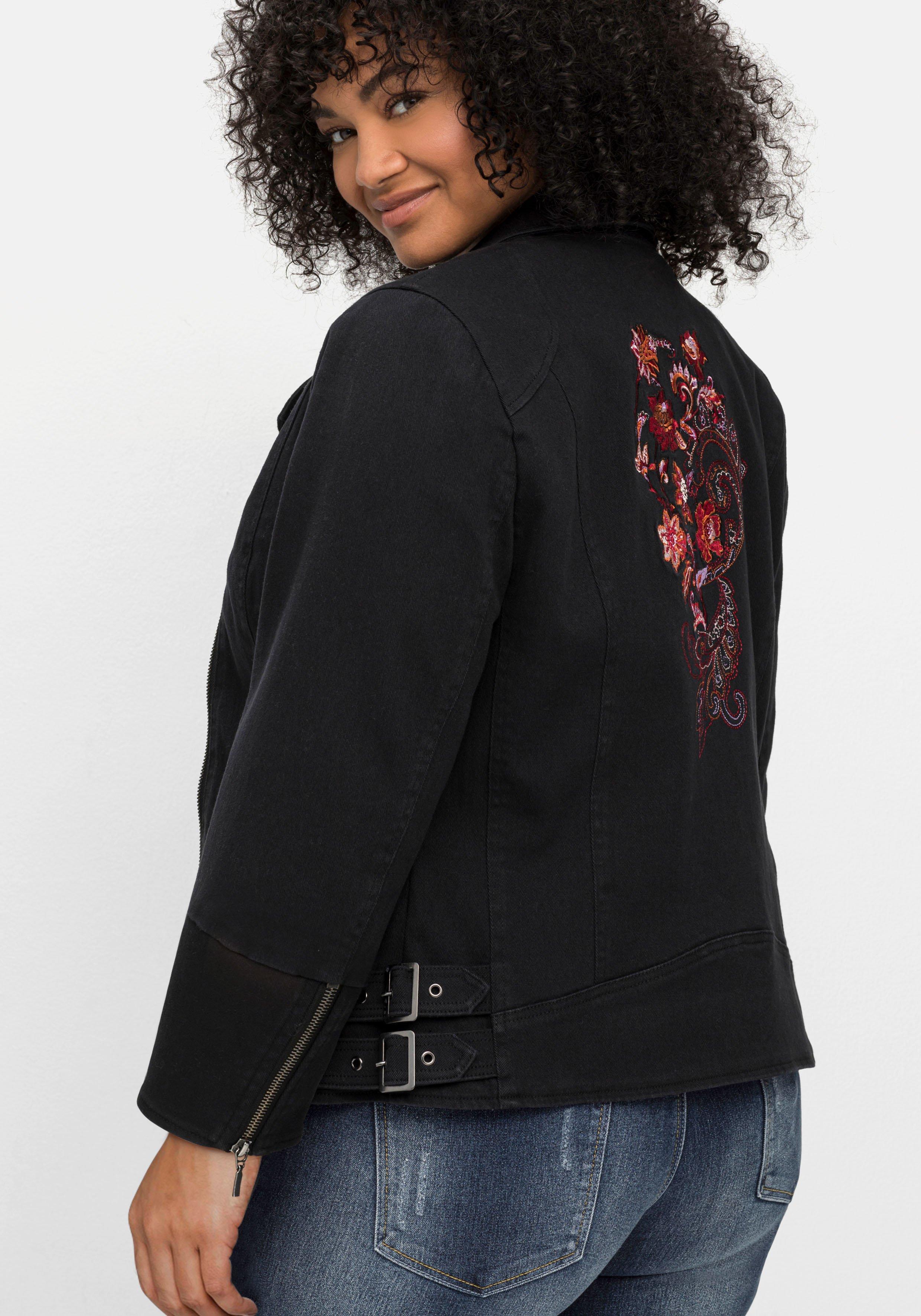 Twilljacke im Biker-Stil, mit besticktem Rücken