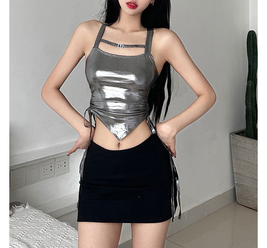 Sugarcoat - Metallic cami-top met gerimpelde zijkanten en asymmetrische zoom