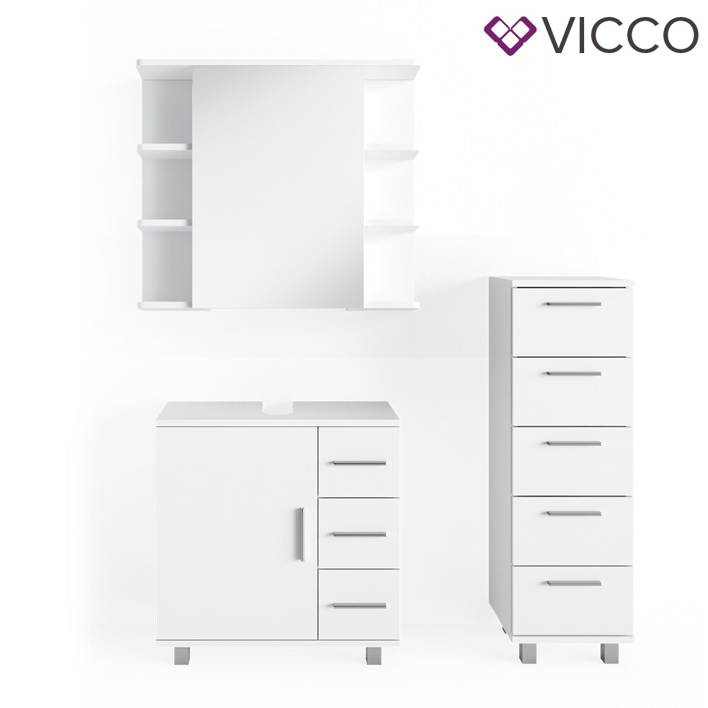 VICCO Badmöbel Set ILIAS Weiß Bad Spiegel Kommode Unterschrank Badschrank