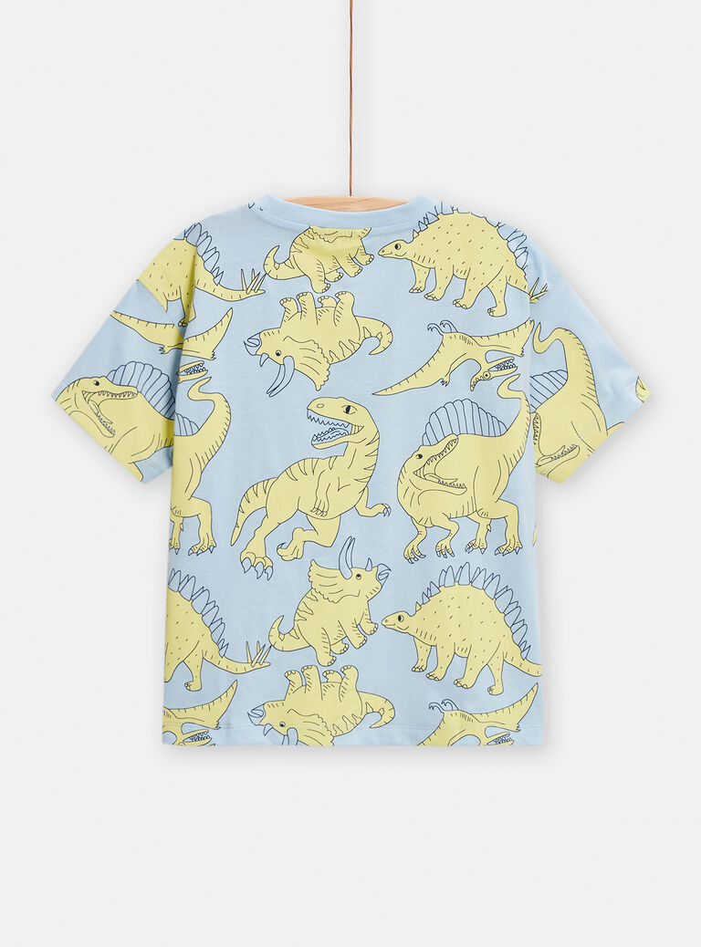 T-shirt bleu ciel animation dinosaure pour garçon