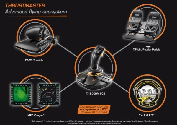 ThrustMaster T.16000M FCS Flight Pack - Joystick, speeder og pedaler - kablet - for PC