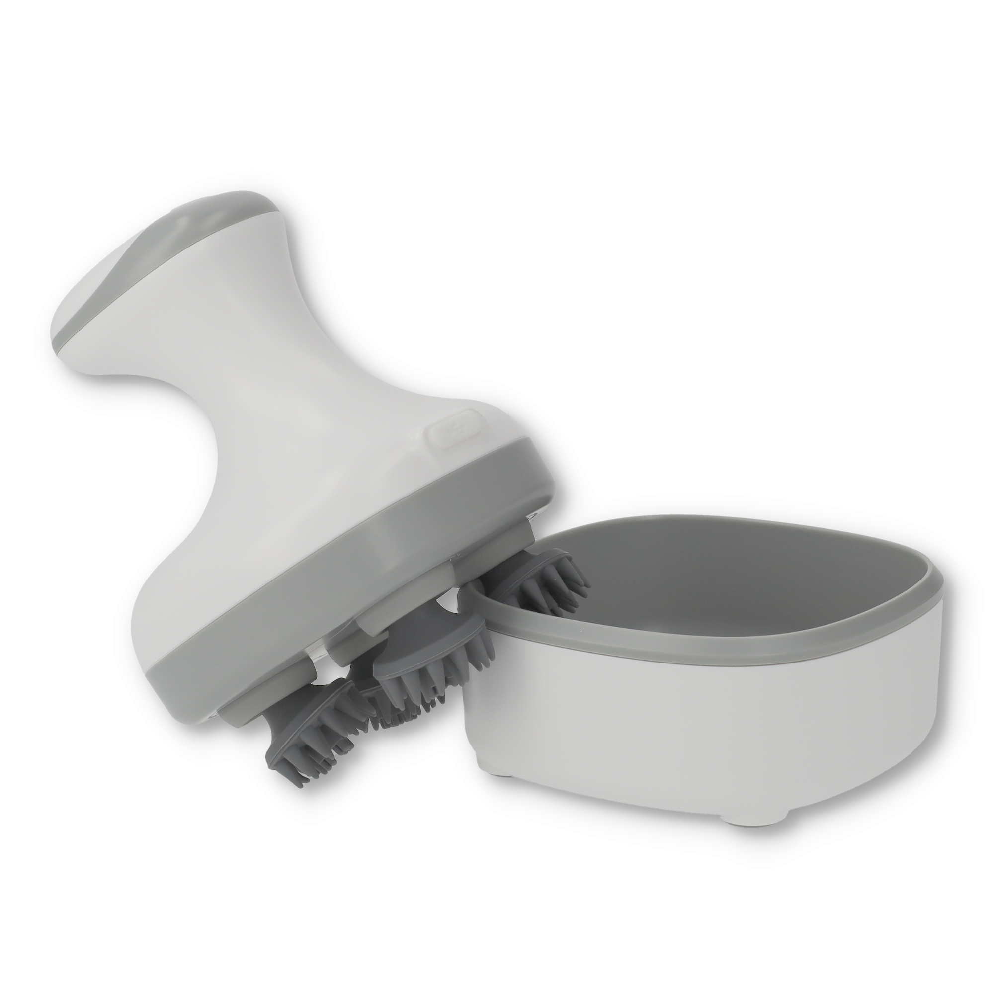 5W Elektrische USB Massage Bürste 360° Grad Kopf Massage Gerät mit 2 Modi (1200mAh) - Weiss / Grau