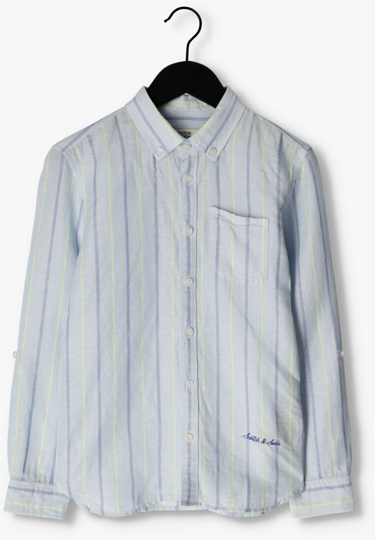 SCOTCH & SODA blauw/wit gestreepte scotch & soda casual overhemd yarn dyed long sleeve linen shirt