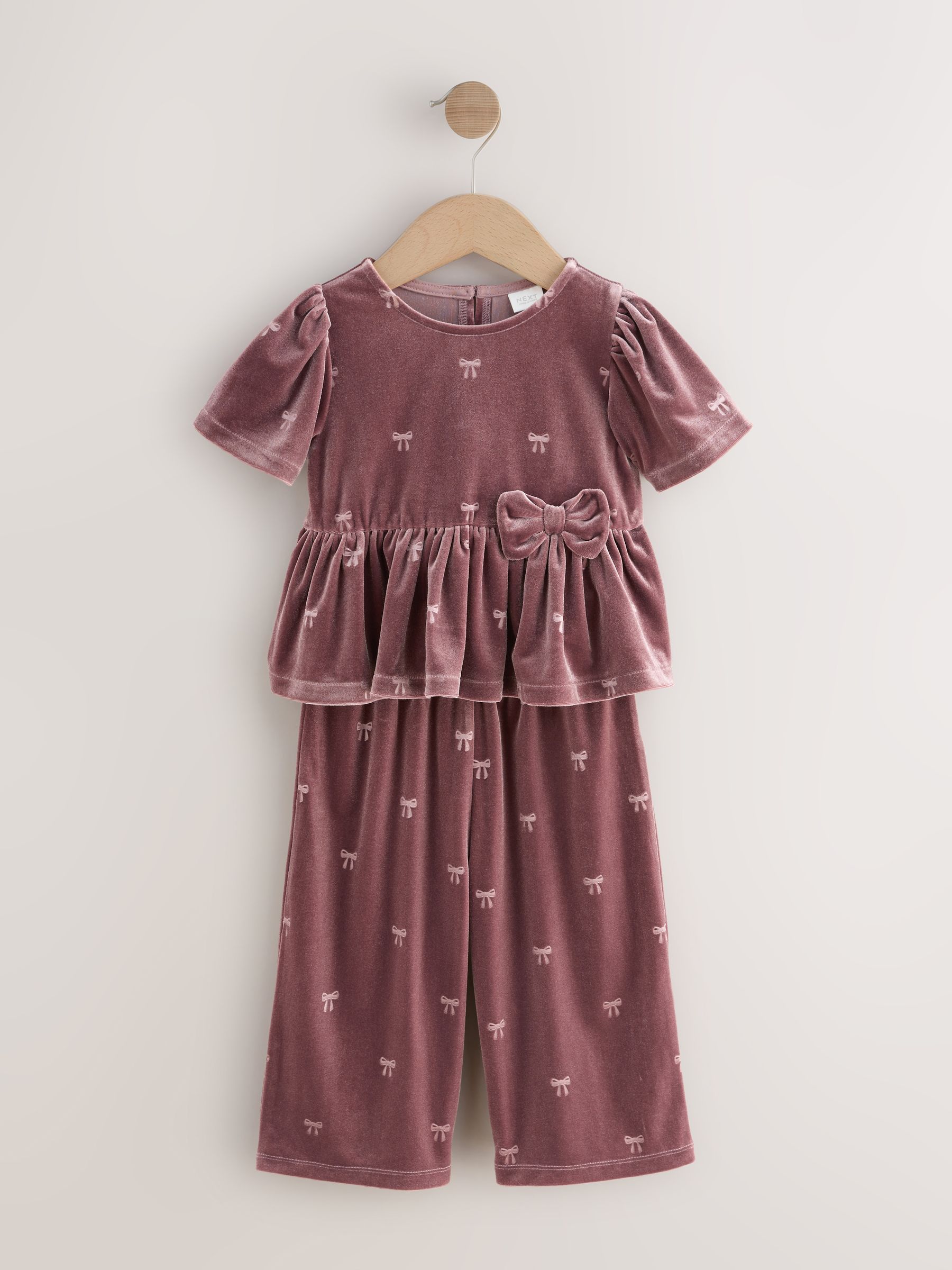 Mink Pink Bow - Velvet Co-ord Set (3mths-8yrs)