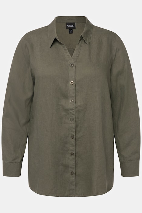 Bluse, Leinen, offener Kragen, Langarm