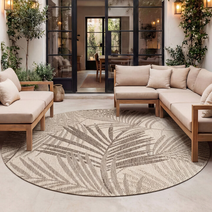 Rond buiten vloerkleed - Tiga Palm Taupe