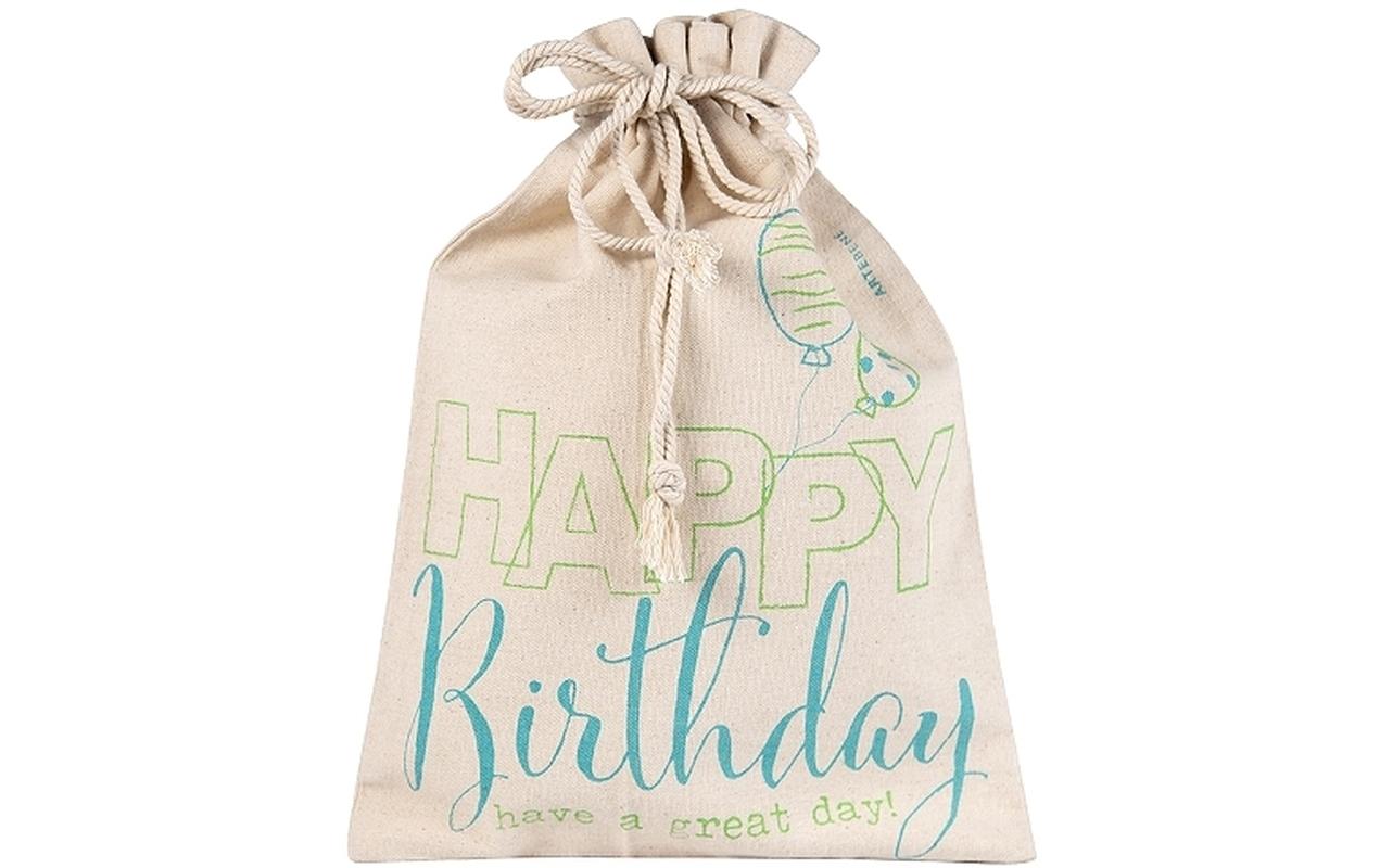 Stoffbeutel Happy Birthday 25 x 35 cm, Beige/TürkisSack für Geschenke