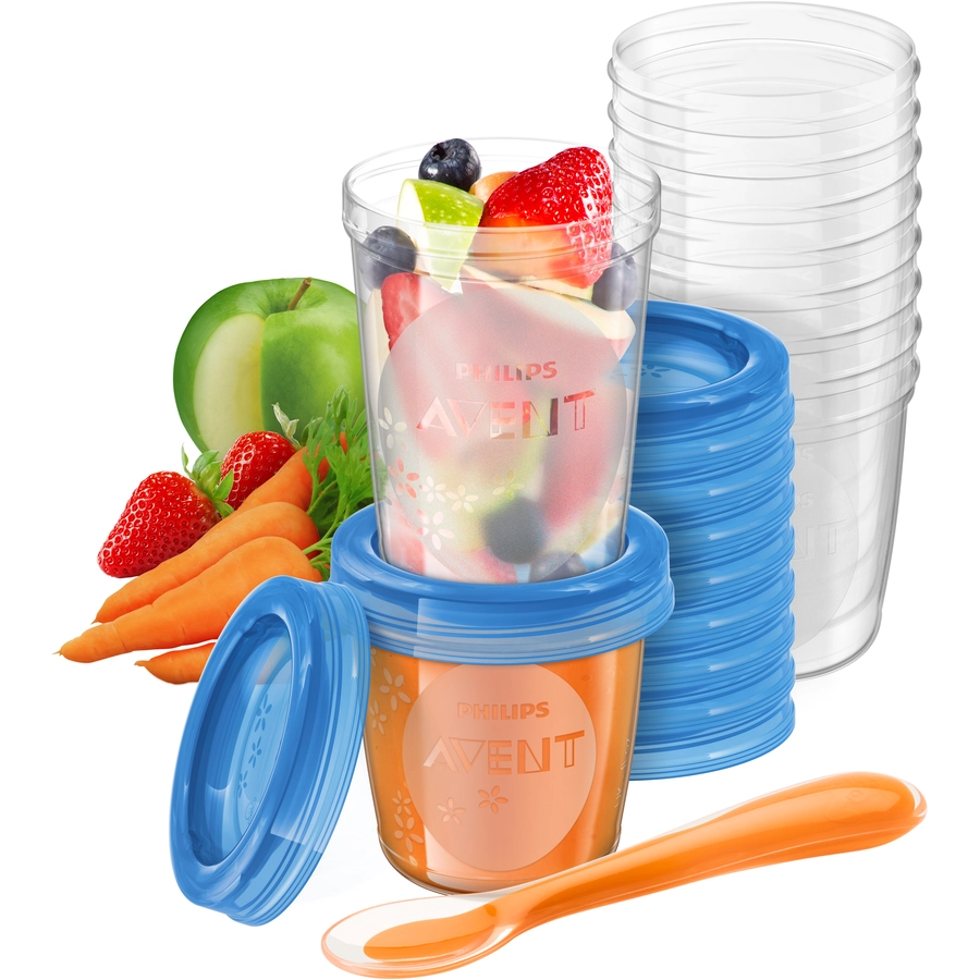 Philips Avent Babynahrungszubereiter 4-in-1 Dampfgarer und Mixer SCF88501 in grün inkl. Aufbewahrungssystem für Babynahrung SCF72120