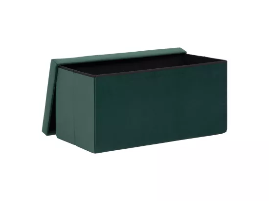 2 en 1 Pouf pliant double et coffre de rangement Velours Vert cèdre 76 x H 38 cm
