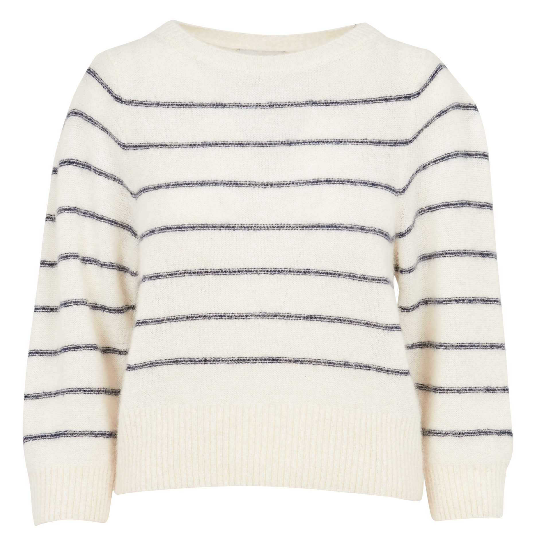 Pull col rond rayé en alpaga mélangé| Blanc