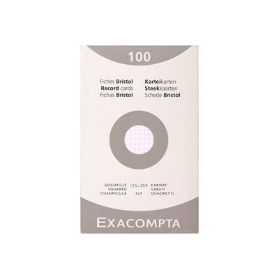 Exacompta - Pack de 100 Fiches bristol - 12,5 x 20 cm - petits carreaux - blanc