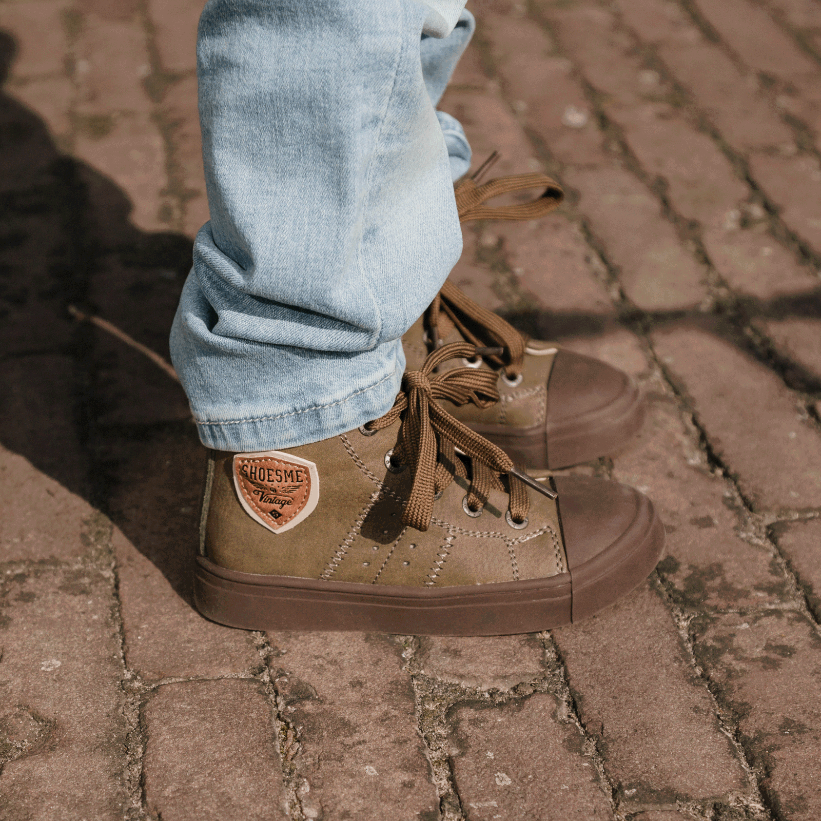 Shoesme groene veterboot met patch Microleer | Sale