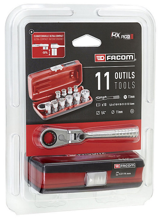 Coffret douilles 1/4'' hexagonales 6 pans métriques Facom, 11 pièces