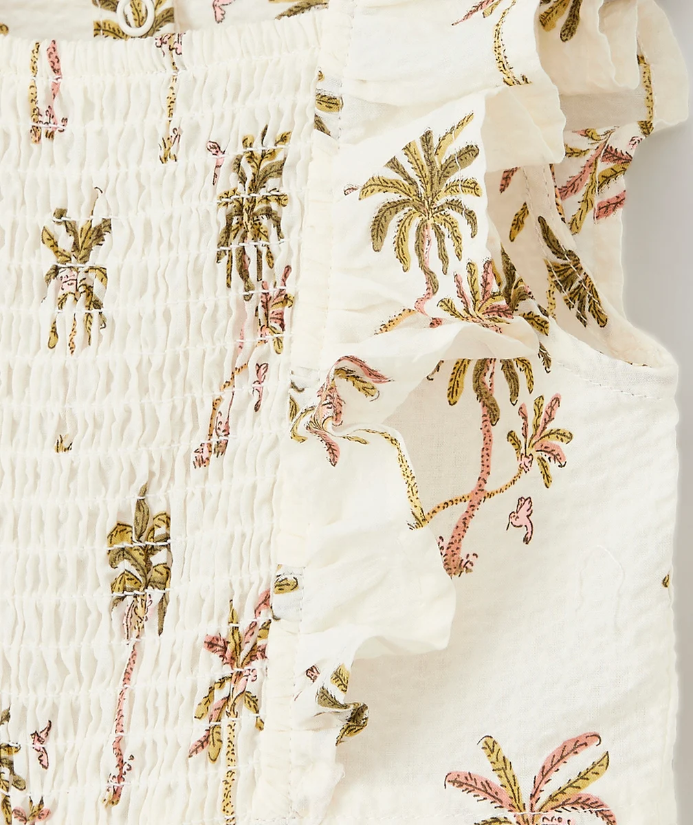 COMBINAISON BÉBÉ FILLE BLANCHE EN COTON AVEC PALMIERS FLOQUÉS