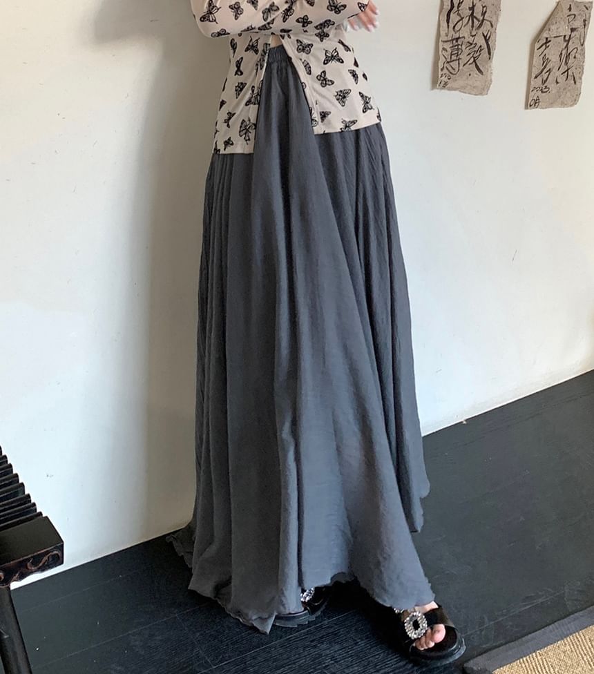 Joyciful - Hoge taille effen maxi A-lijn rok