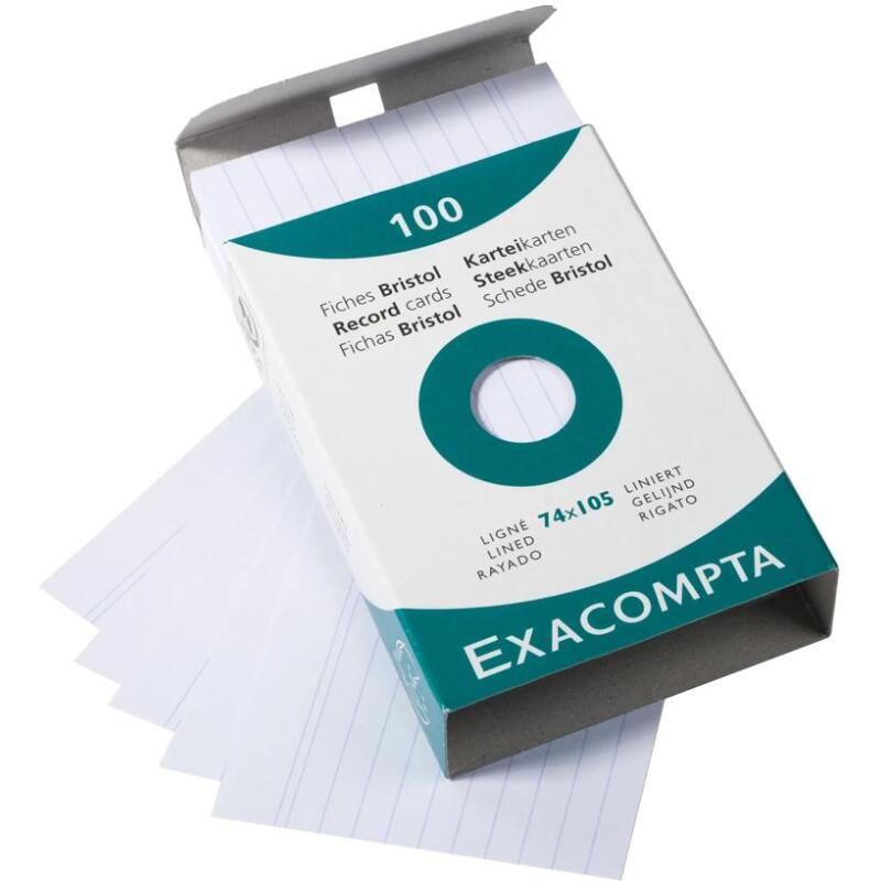Étui de 100 fiches - bristol ligné non perforé 74x105mm - Blanc