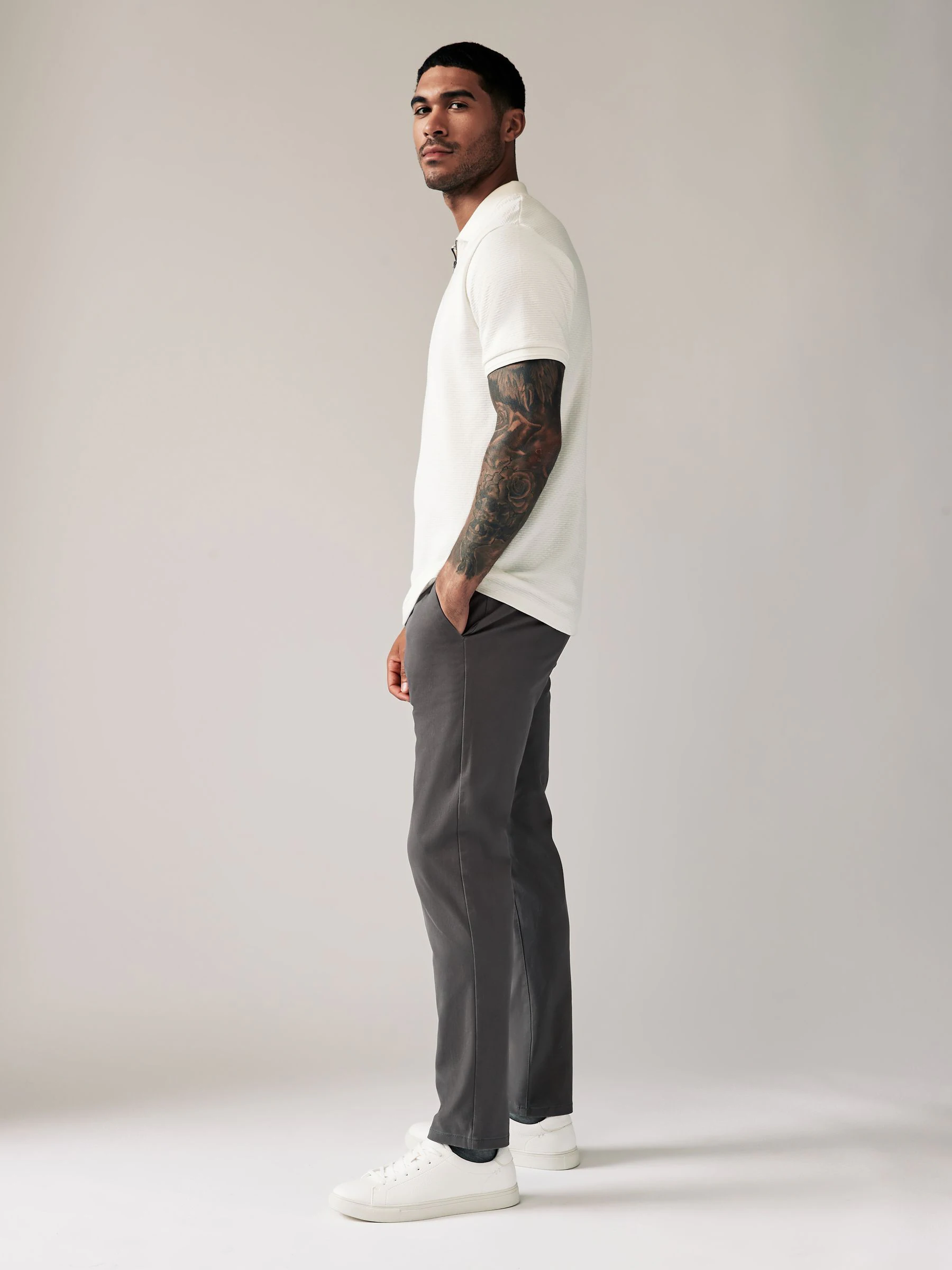 Donkergrijs - Slim Fit - Stretchy chino