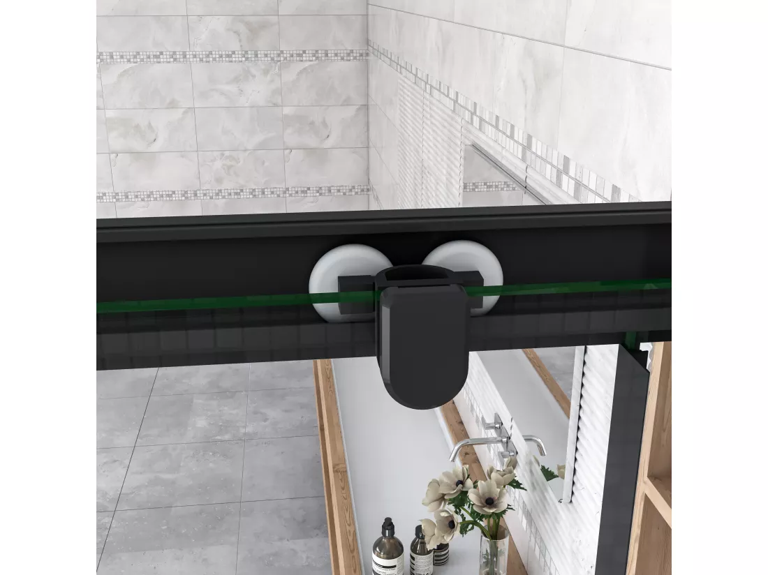 AICA Cabine de douche 90x90x200cm accès d'angle - Noir Mat , porte de douche coulissante, en 6mm verre anticalcaire, cabine de douche noire