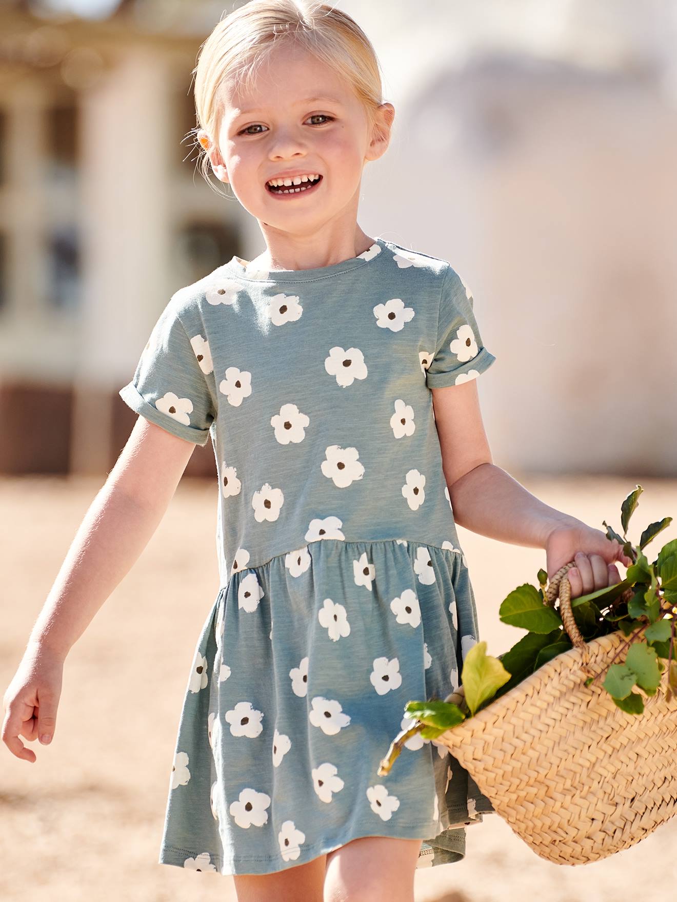 Vestido estampado para meninas, rosa claro