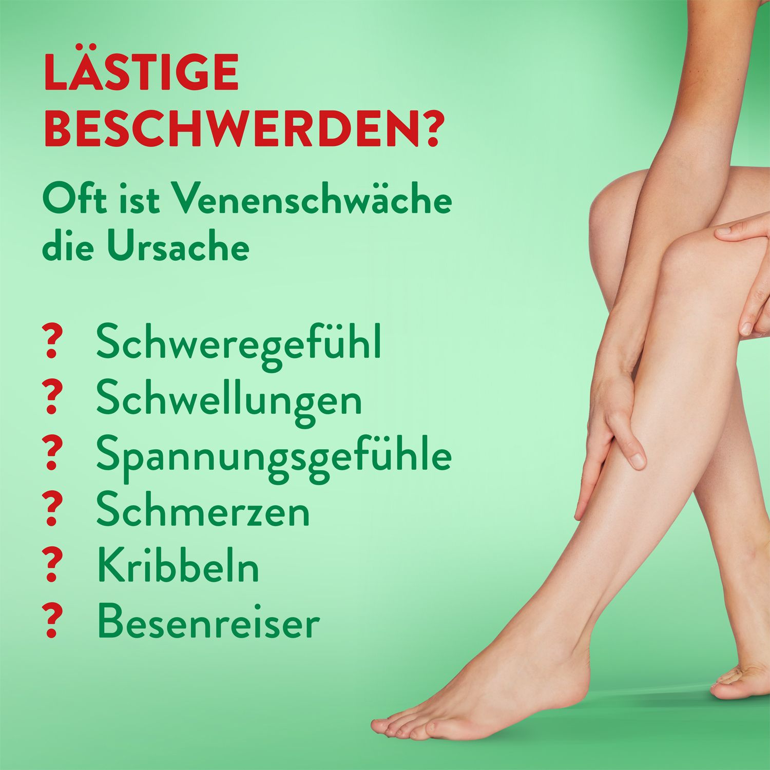VENORUTON® Intens zur Behandlung von Beinschwellungen (Ödemen) und Linderung bei schweren, müden Beinen, Spannungsgefühlen und Kribbeln bei chronischer Veneninsuffizienz. Wirkstoff: Oxerutin.