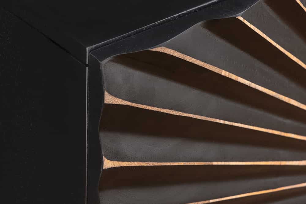Massives Sideboard SOLARIS 180cm schwarz gold Mangoholz 3D-Design