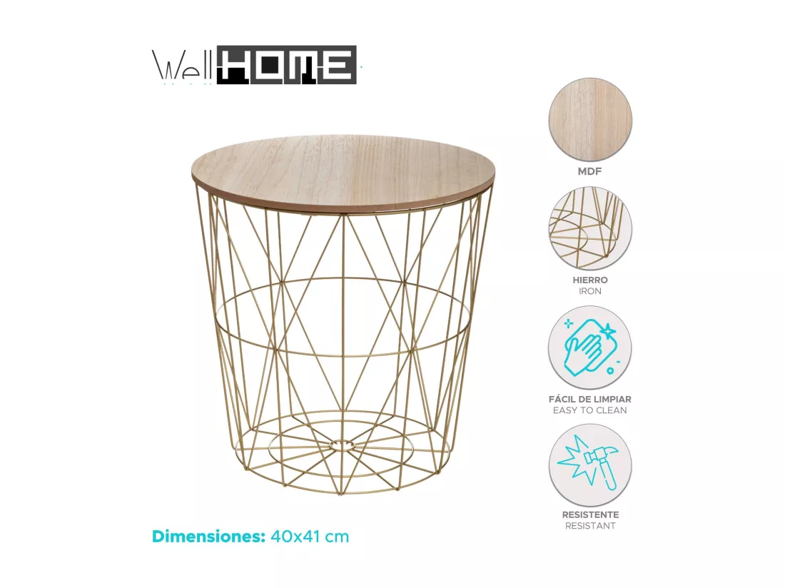 WELL HOME - Table d'appoint 'Kumi' en métal doré Ø40x41