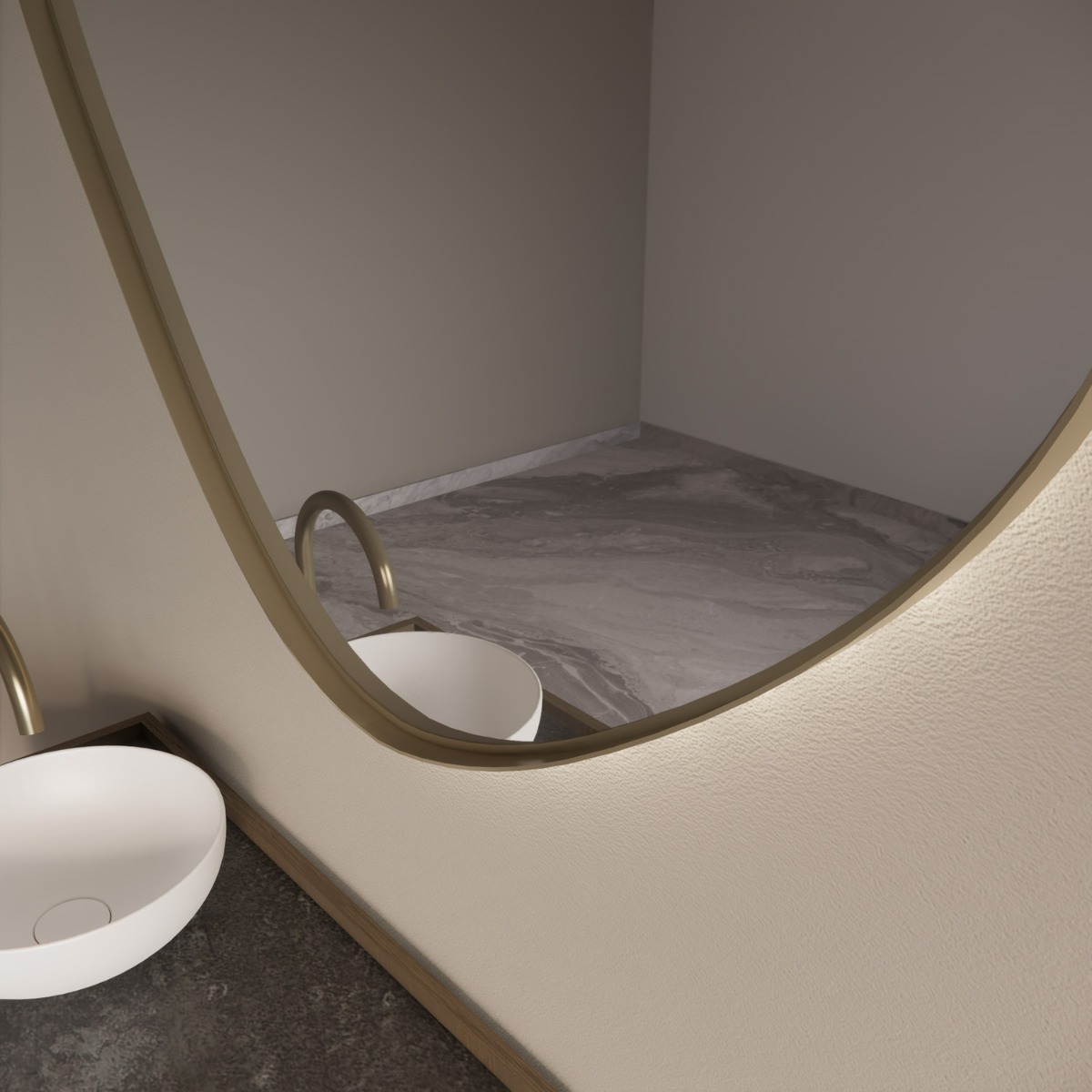 Gliss Design Fenix spiegel met LED-verlichting organisch 120cm mat goud