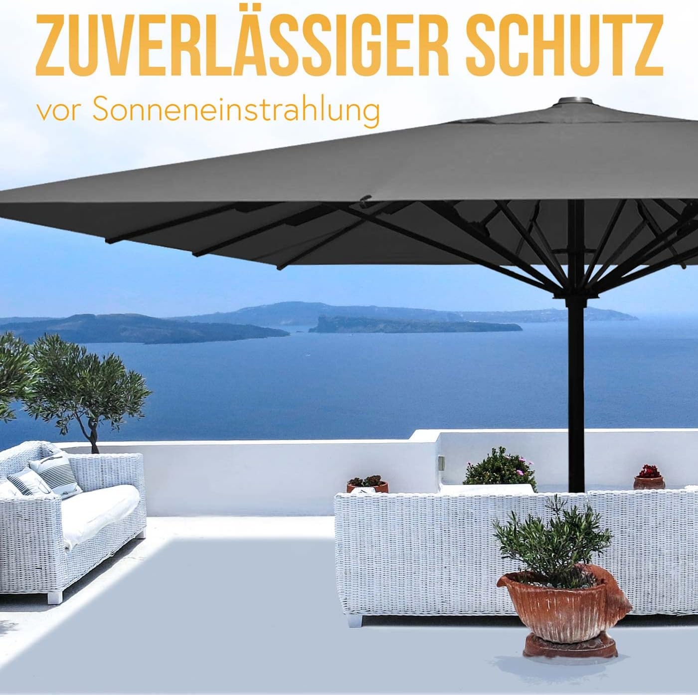 Mendler Gastronomie-Luxus-Sonnenschirm HWC-D20, XXL-Schirm Marktschirm, 5x5m (Ø7,2m) Polyester/Alu 90kg - anthrazit