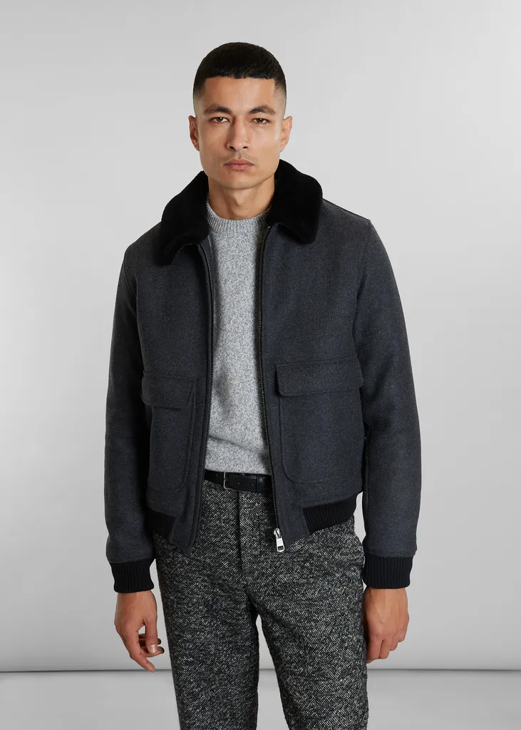 Blouson col effet mouton en laine vierge fabriqué en France L'Exception Paris