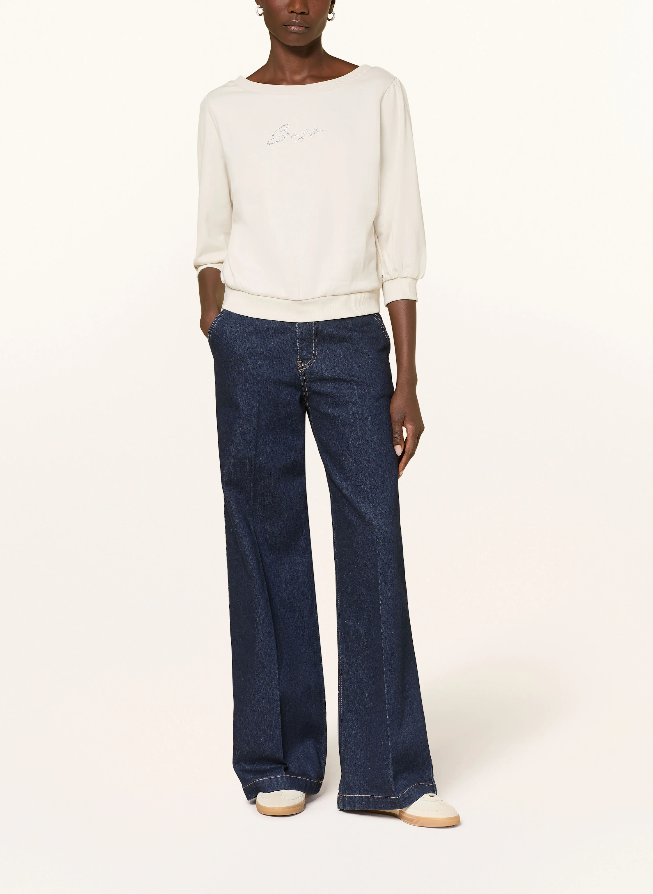BOSS Sweatshirt EMAY mit 3/4-Arm und Schmucksteinen