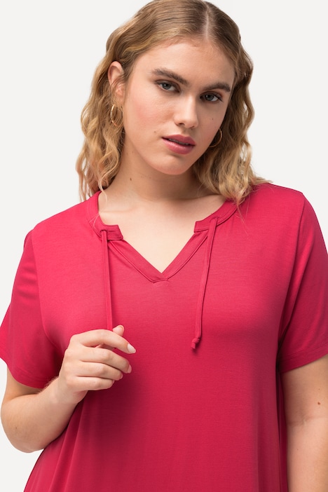 Jersey-Midikleid, A-Linie, Tunika-Ausschnitt, Halbarm