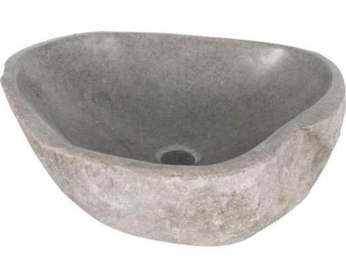 Opzetwastafel, Lombok, ca. 50 cm, natuursteen Riverstone, grijs mat, 36.102.03