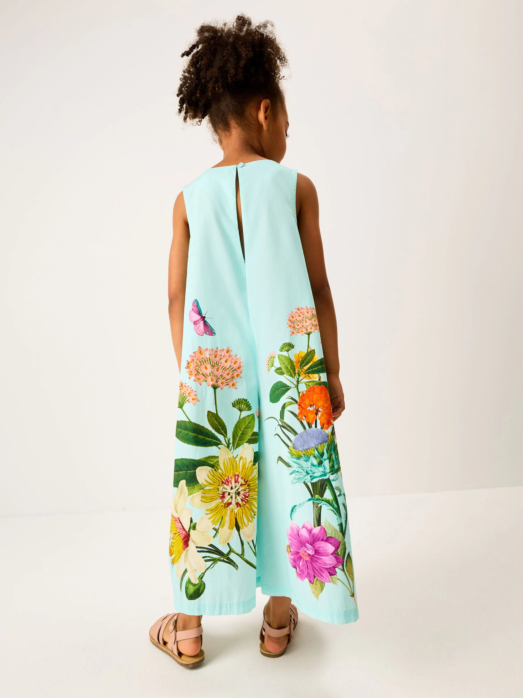 Zwart bloemenprint - Kew Collection jumpsuit van 100% katoen met wijde pijpen (3-16jaar)