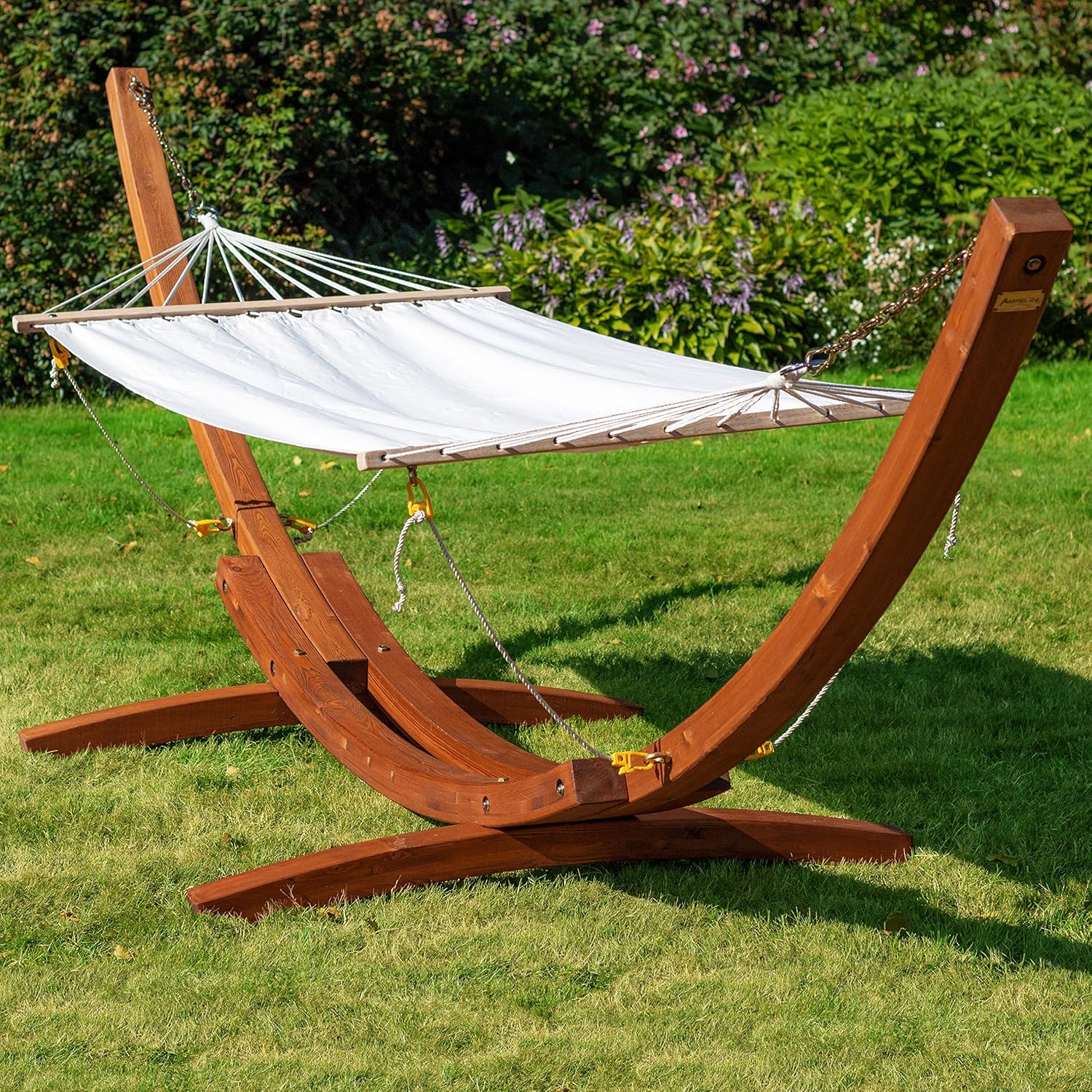 XL Outdoor Hängemattengestell 400 cm, Holz Eukalyptus wetterfest, Gestell Madagaskar braun ohne Hängematte