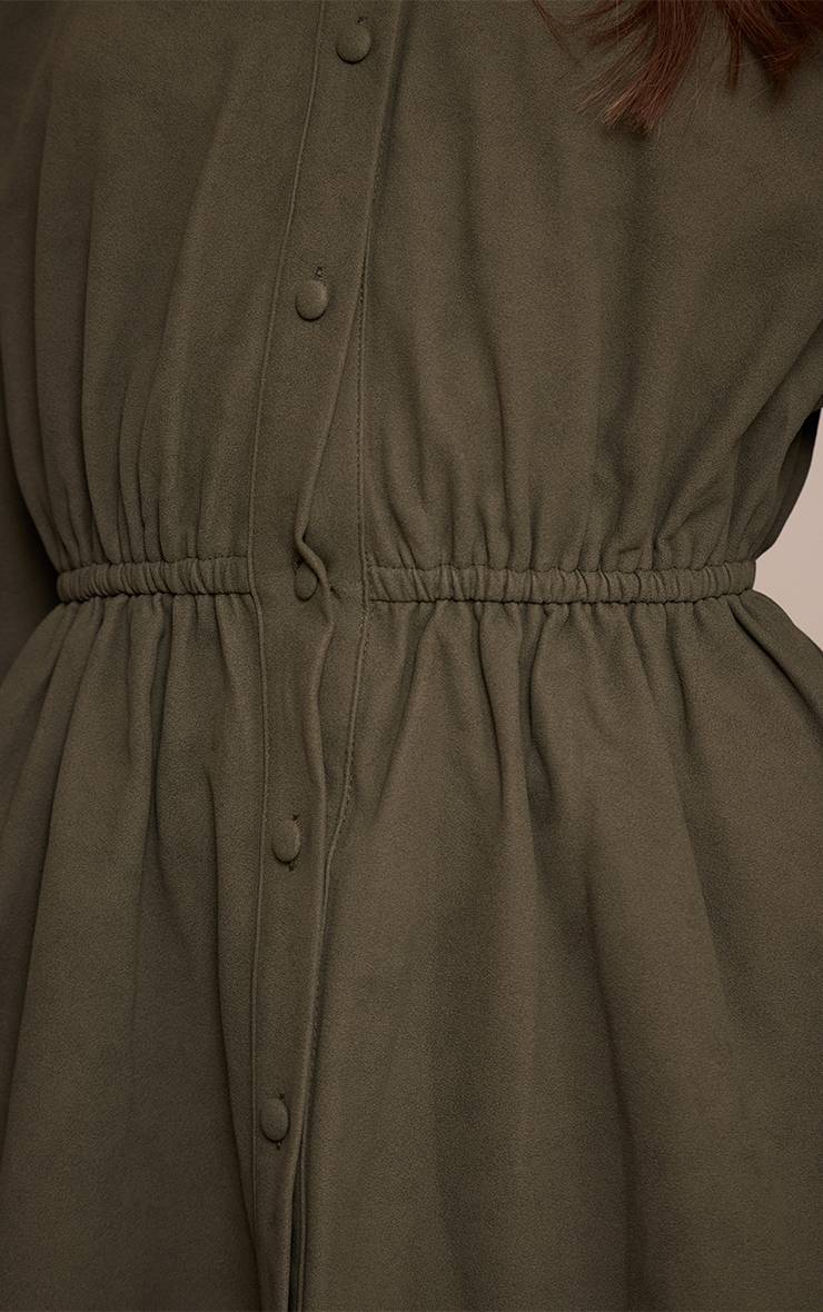 Kaki Robe Courte Cintrée À La Taille En Synthétique Avec Boutonnage