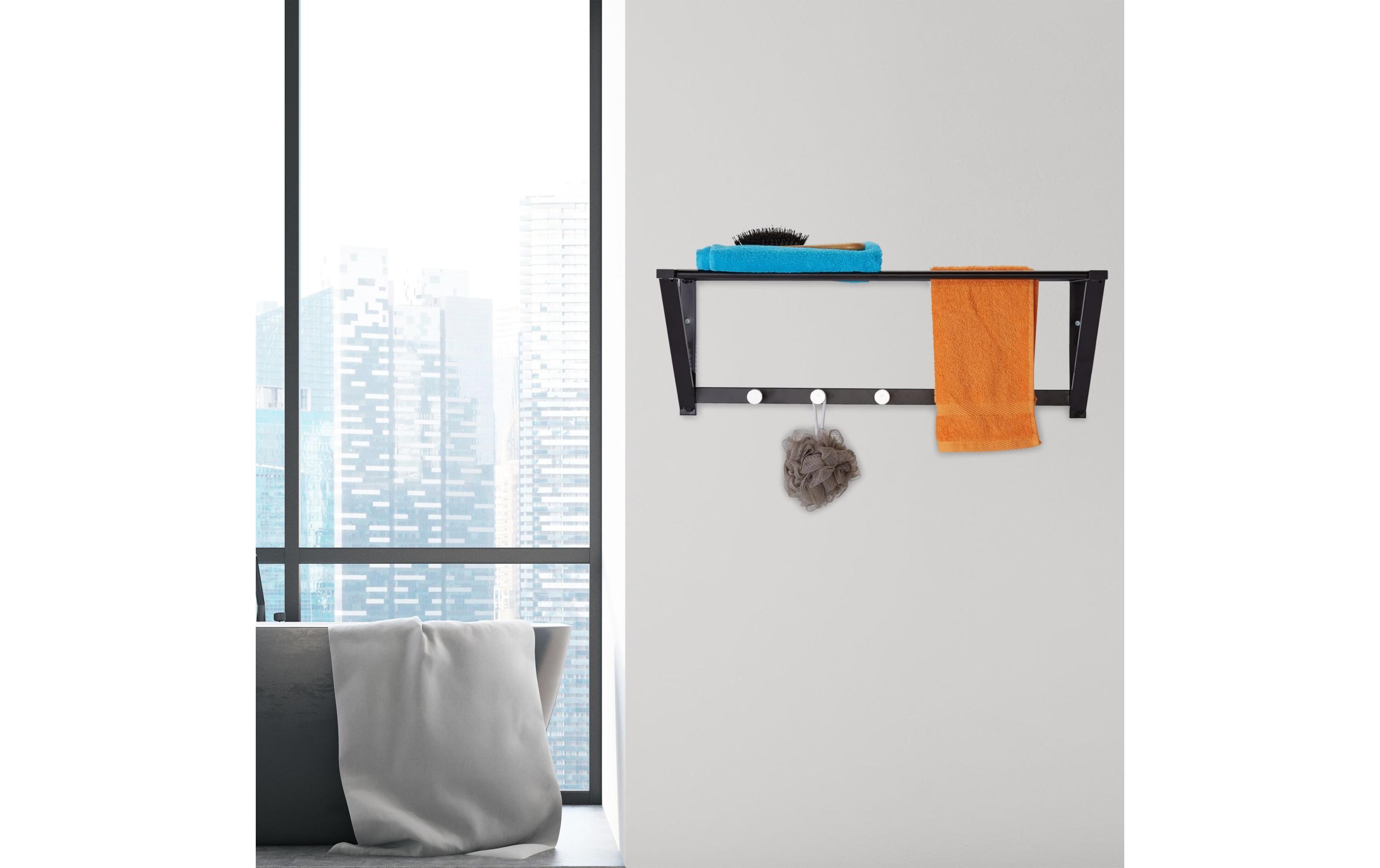 Wandgarderobe mit Ablage 5 Haken, SchwarzWandgarderobe