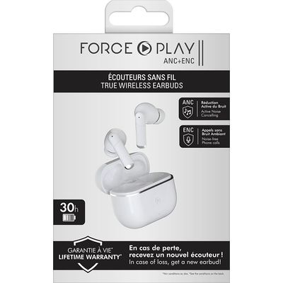 Force Play - Kit main libre - écouteur sans fil bluetooth - blanc