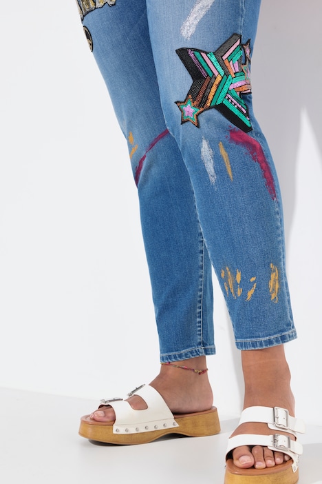 Slim-Fit Jeans, bequeme Passform, Patches, 5-Pocket