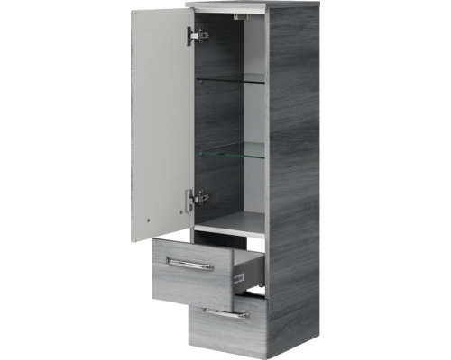 Pelipal Kumba badkamermeubelset (B x H x D): 137 x 200 x 50 cm, grafiet getextureerde fronten, 5-delige set inclusief mineraal gegoten wastafel, halfhoge kast, onderkast en bovenkast (99.770126193)