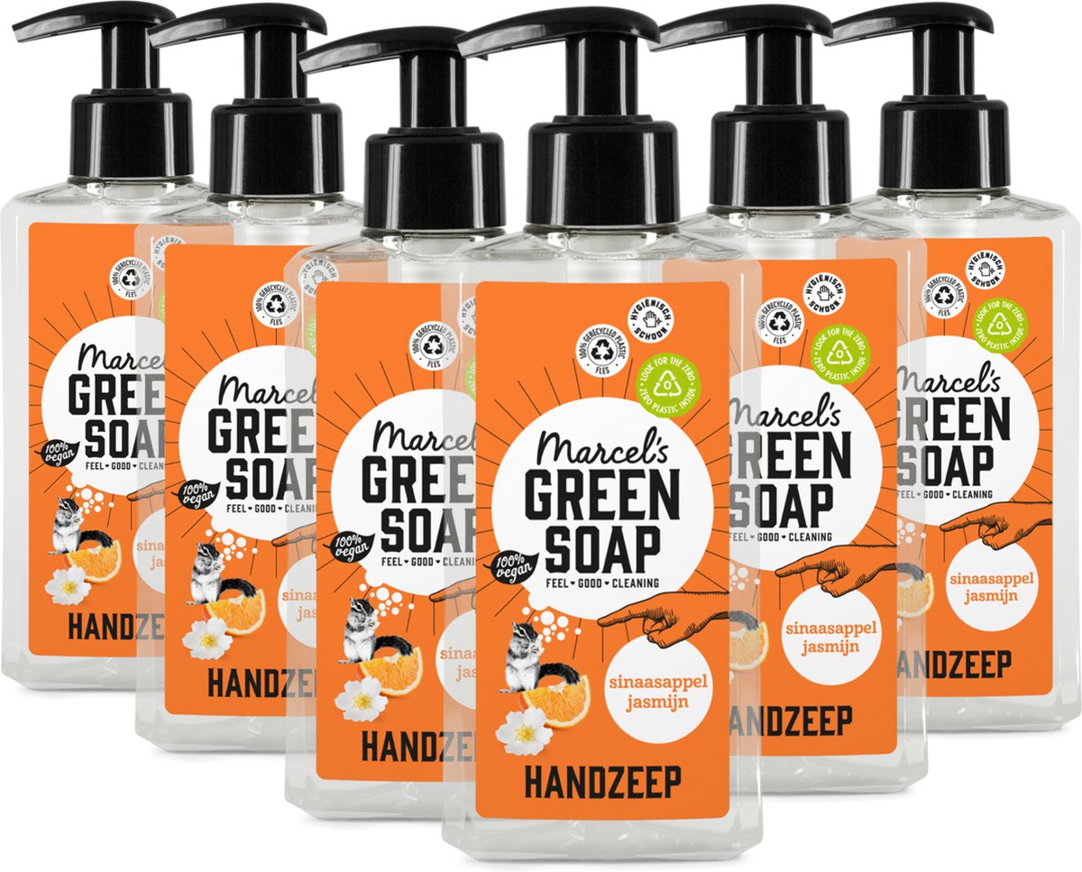 6x Marcel’s Green Soap Handzeep sinaasappel & jasmijn (250 ml)