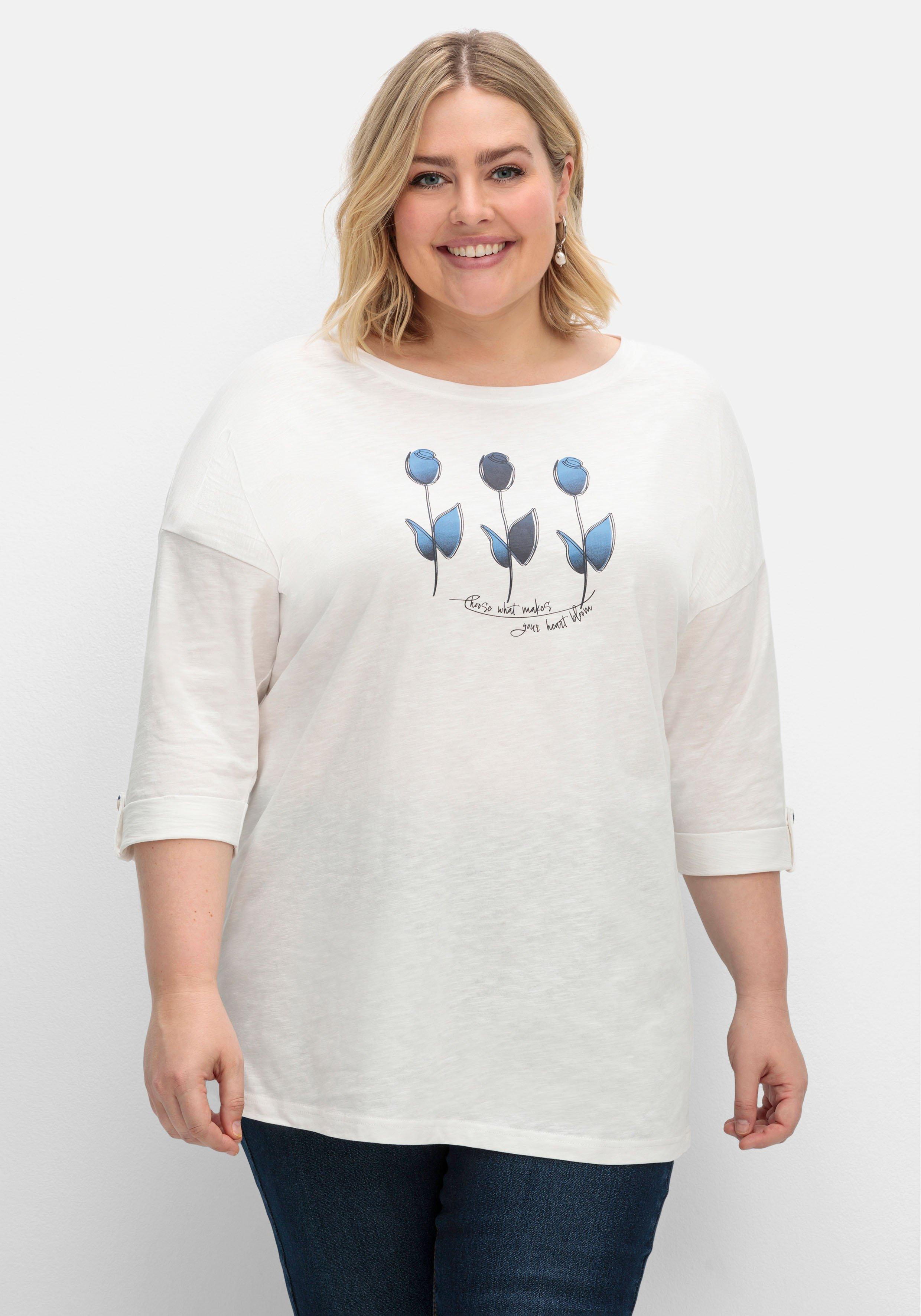 3/4-Arm-Shirt mit Blumen-Frontdruck