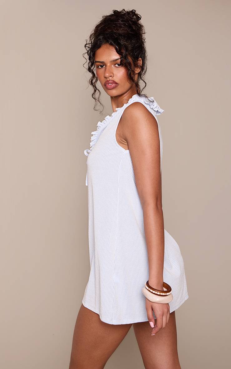 Bleu Layette Robe Mini Droite À Rayures Texturées Avec Nœud Et Volants