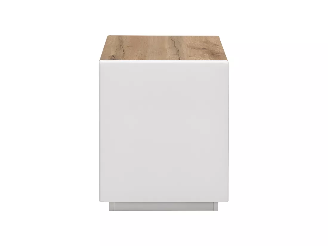 Table de chevet - 1 tiroir et 1 niche - MDF - Blanc laqué et Chêne - AMANI